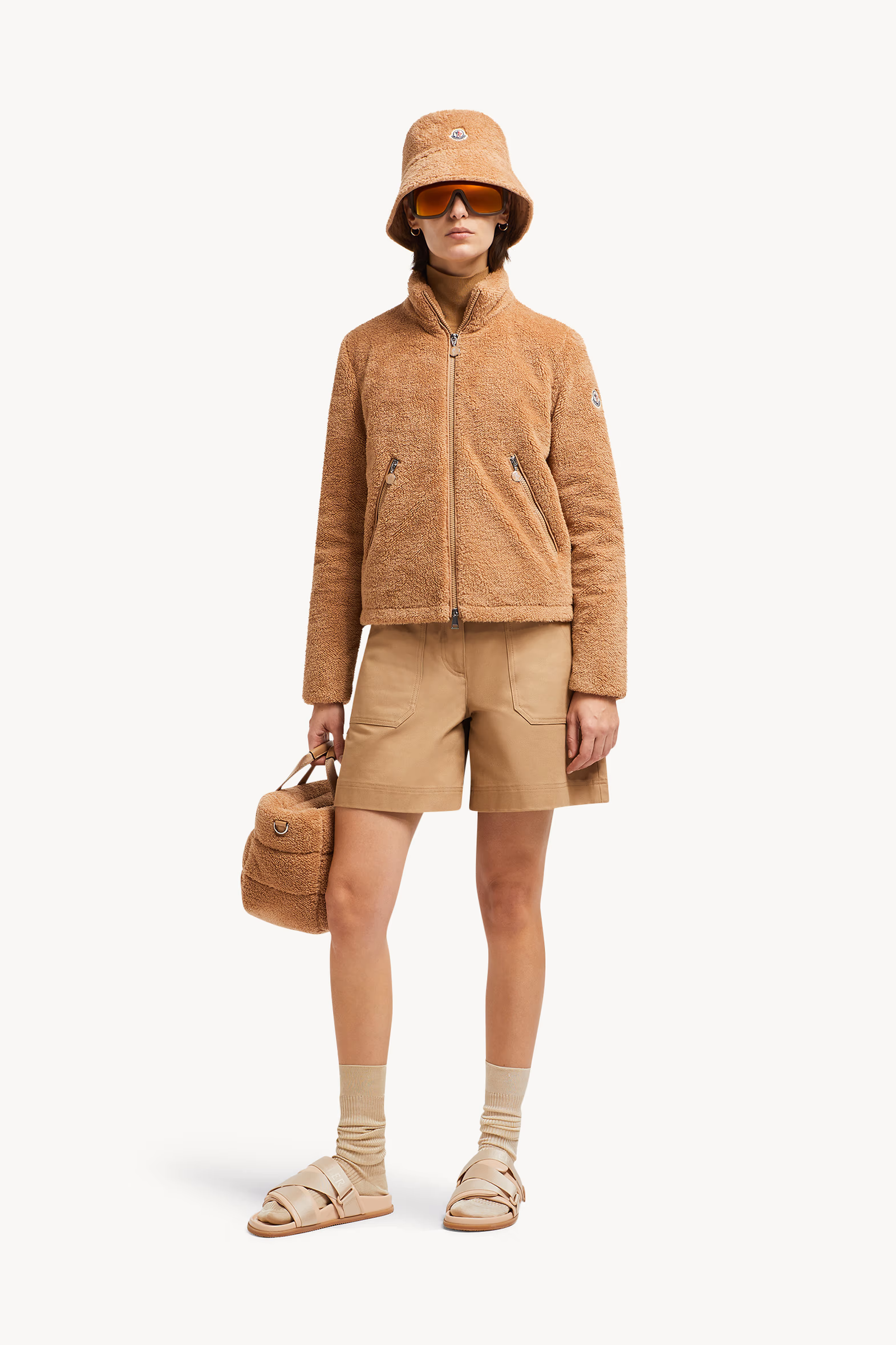 Plumífero corto efecto peluche Polignac Mujer Beige Camel Moncler 0